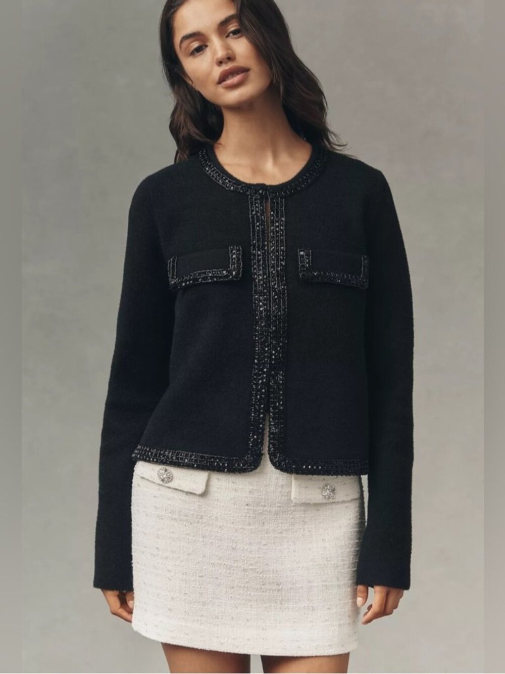 NWT Size S - NVLT Sequin-Embellished Trim Knit Lady Jacket (NWT US$ 148)